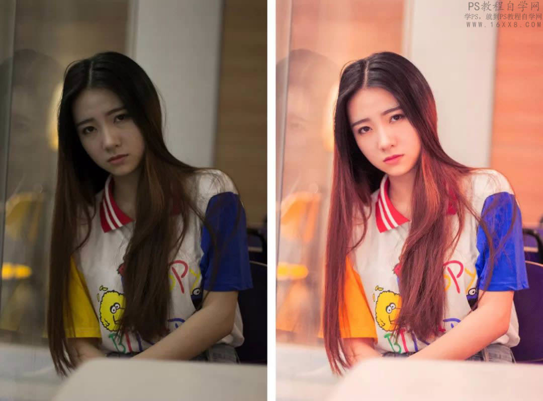 PS修复室内昏暗女生照片并调成暖色效果