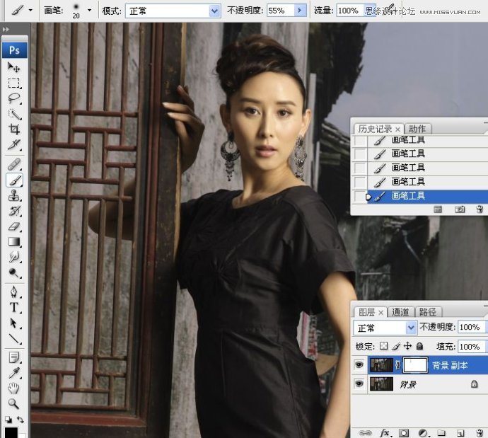 PS把怀旧乡村女生照片调成柔和中性灰效果