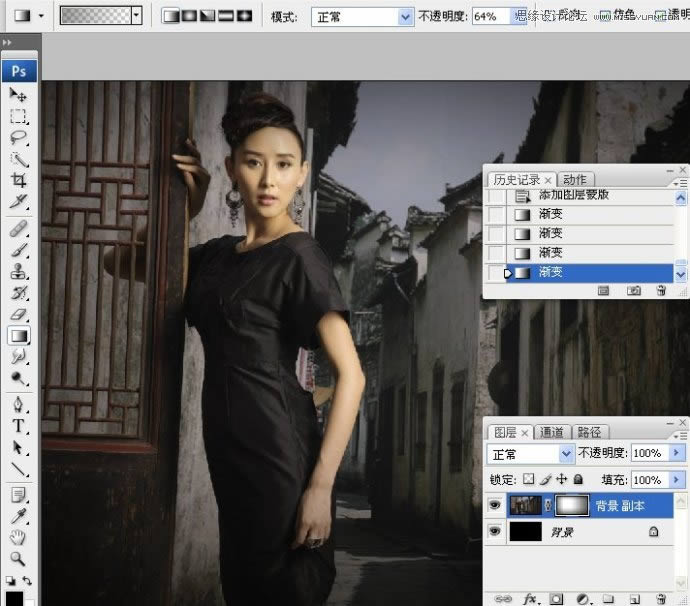 PS把怀旧乡村女生照片调成柔和中性灰效果