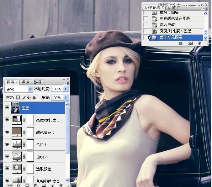 PS调出流行质感藏青色欧美模特照片