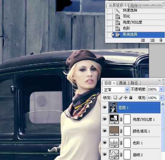 PS调出流行质感藏青色欧美模特照片