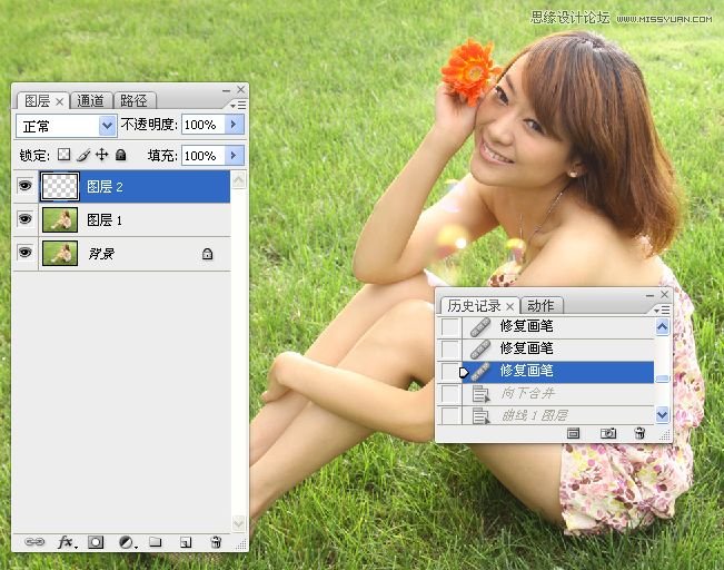 PS把草地人物照片调成阳光日系淡雅效果