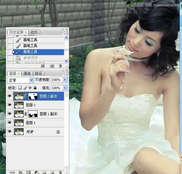 PS提亮婚纱照片并调出米黄肤色效果