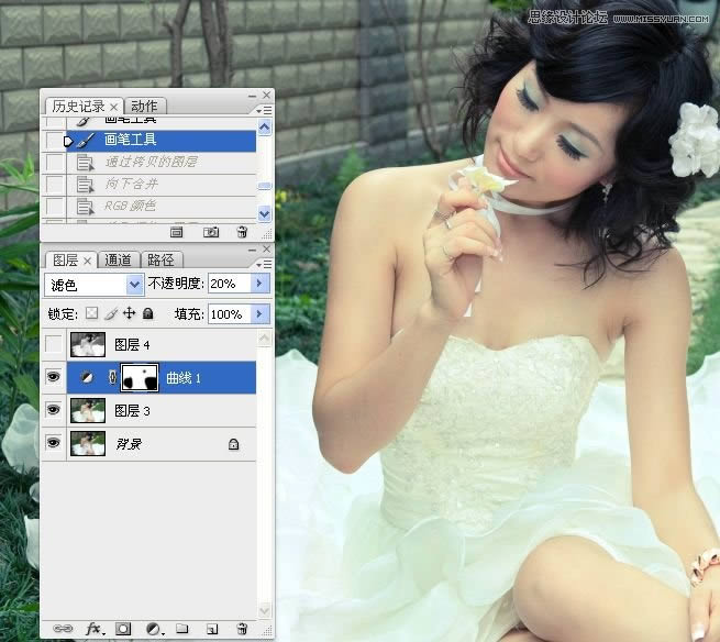 PS提亮婚纱照片并调出米黄肤色效果