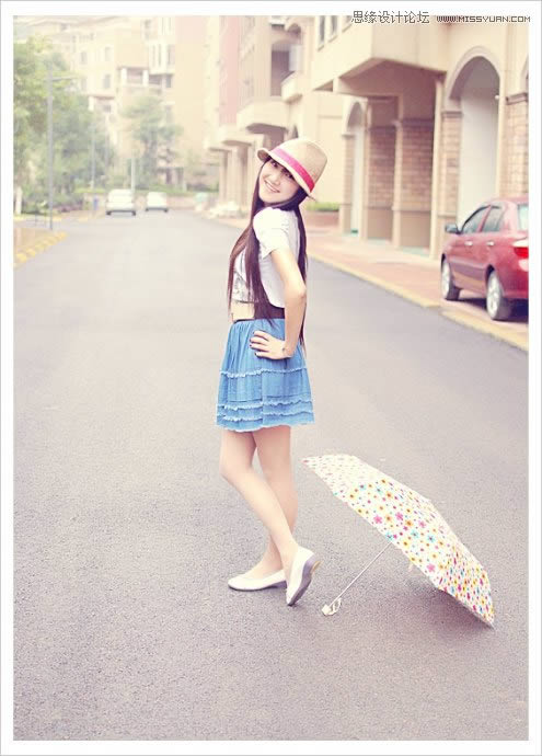 调出米黄淡雅日系街景女生照片的PS教程