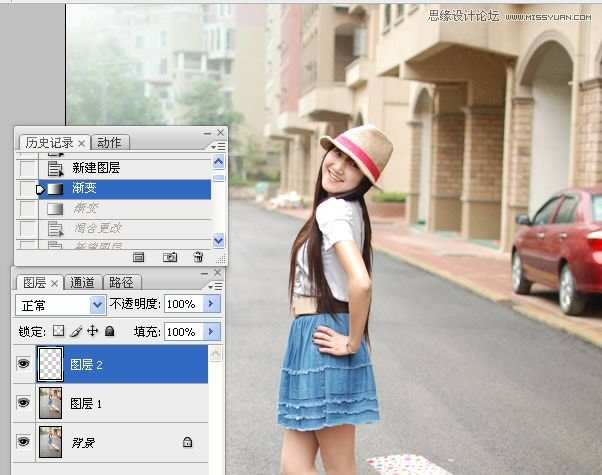 调出米黄淡雅日系街景女生照片的PS教程