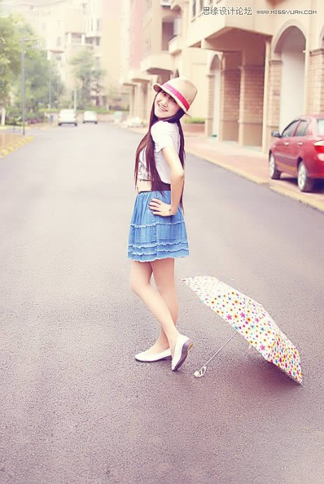 调出米黄淡雅日系街景女生照片的PS教程