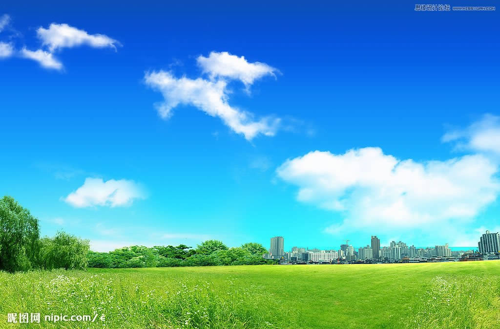 美化调出蓝天白云街景婚纱照片的PS教程