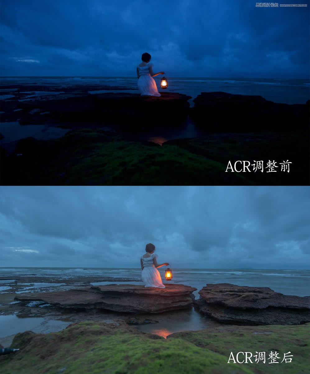 PS调出质感暗色乌云海景女生背影照片