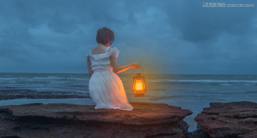 PS调出质感暗色乌云海景女生背影照片