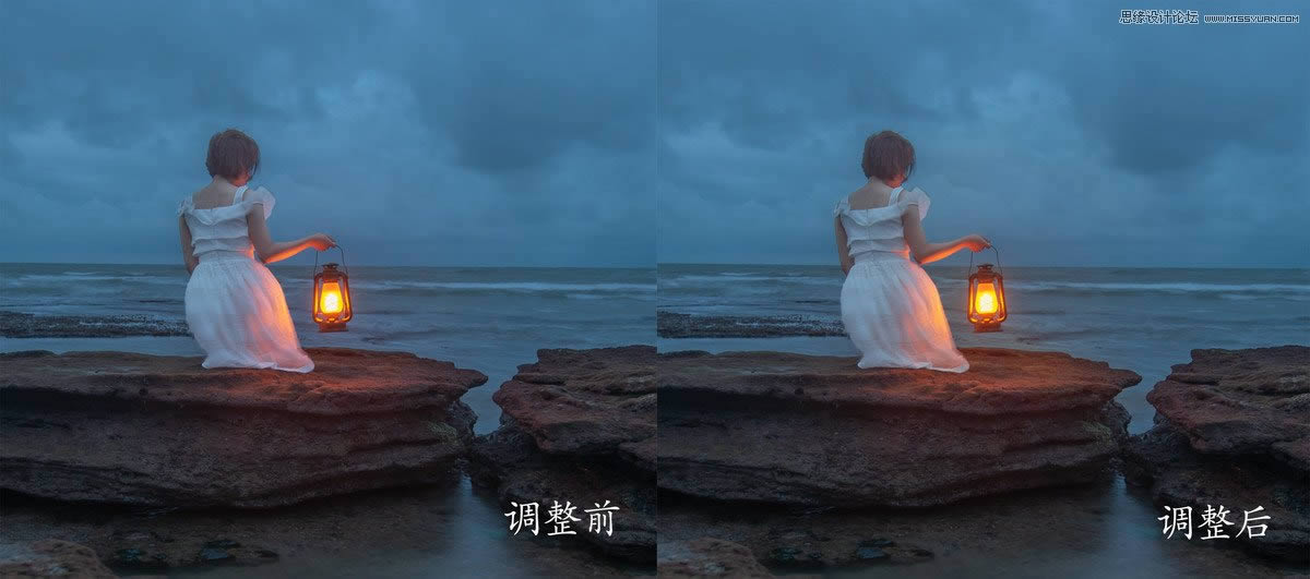 PS调出质感暗色乌云海景女生背影照片