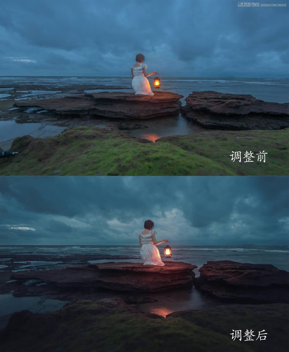 PS调出质感暗色乌云海景女生背影照片