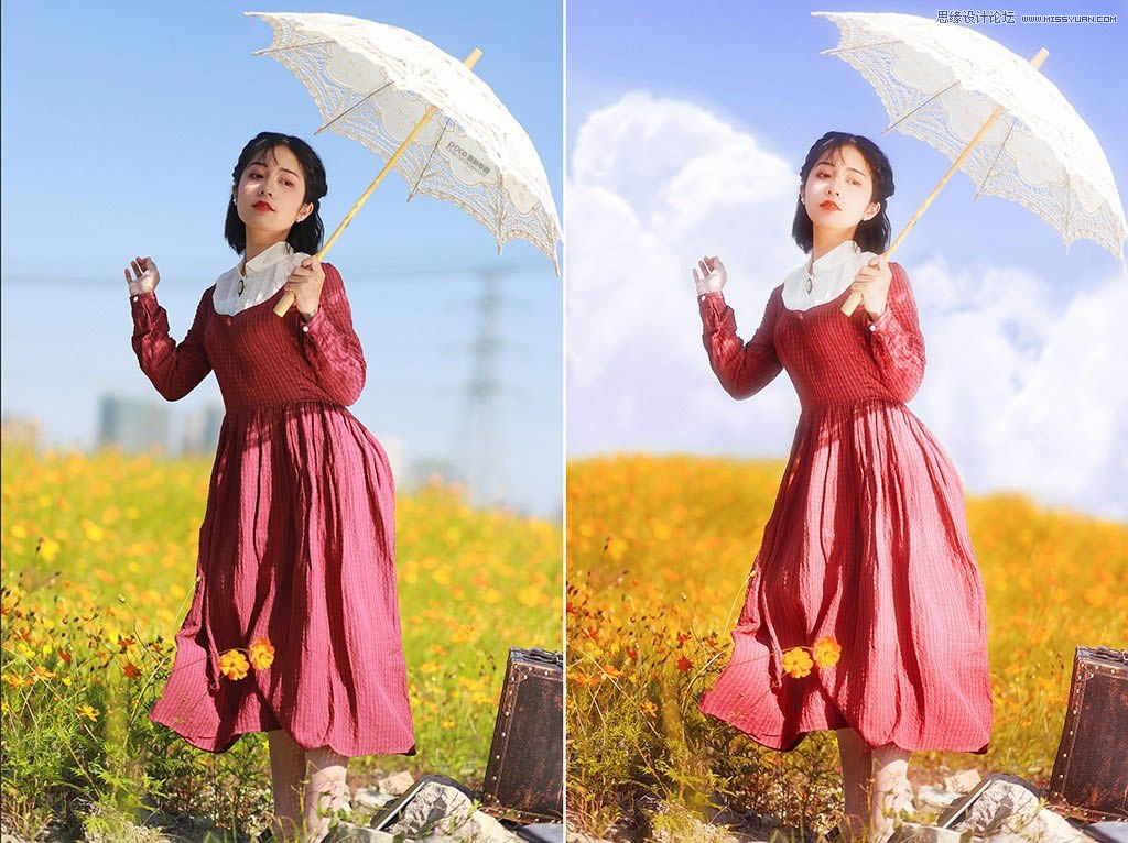 调出梦幻水彩外景女生采风照片的PS教程