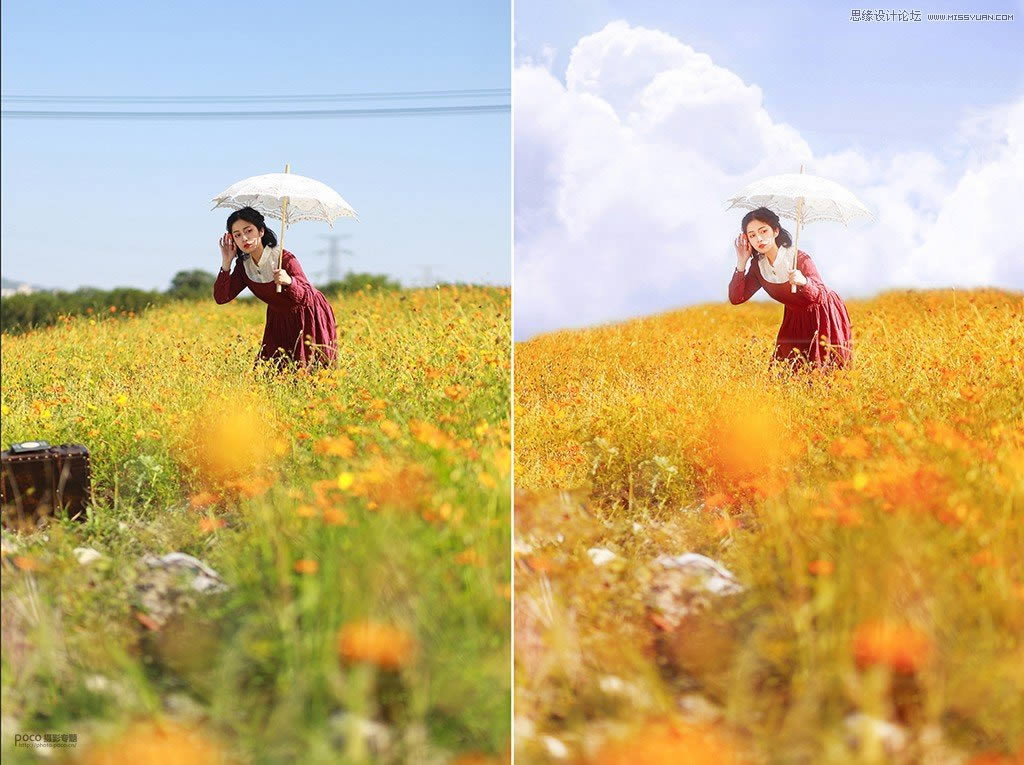调出梦幻水彩外景女生采风照片的PS教程