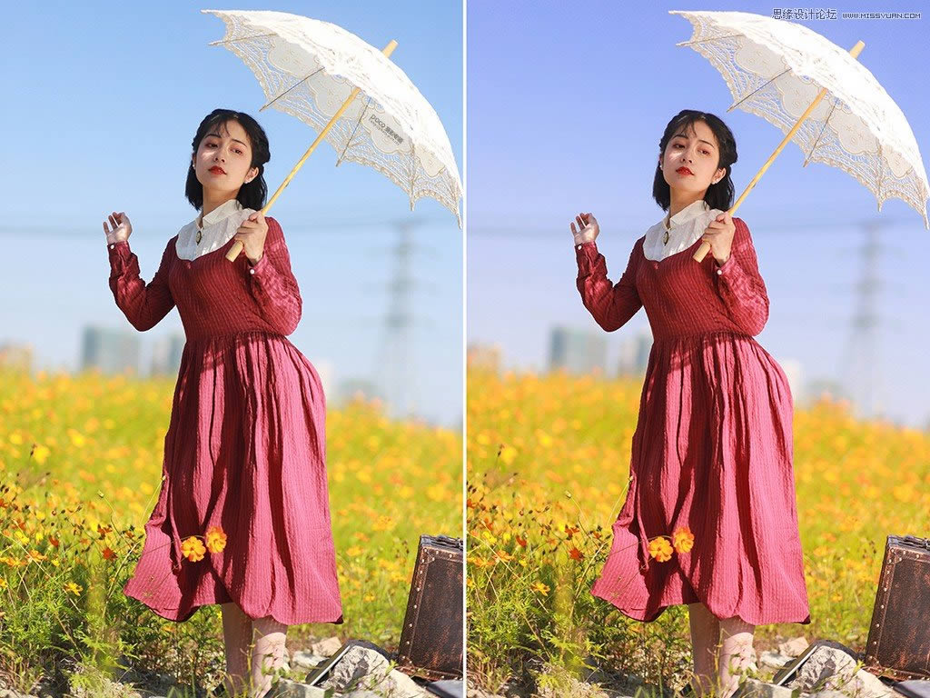 调出梦幻水彩外景女生采风照片的PS教程