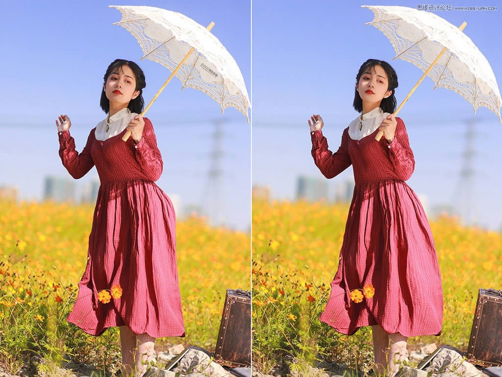 调出梦幻水彩外景女生采风照片的PS教程