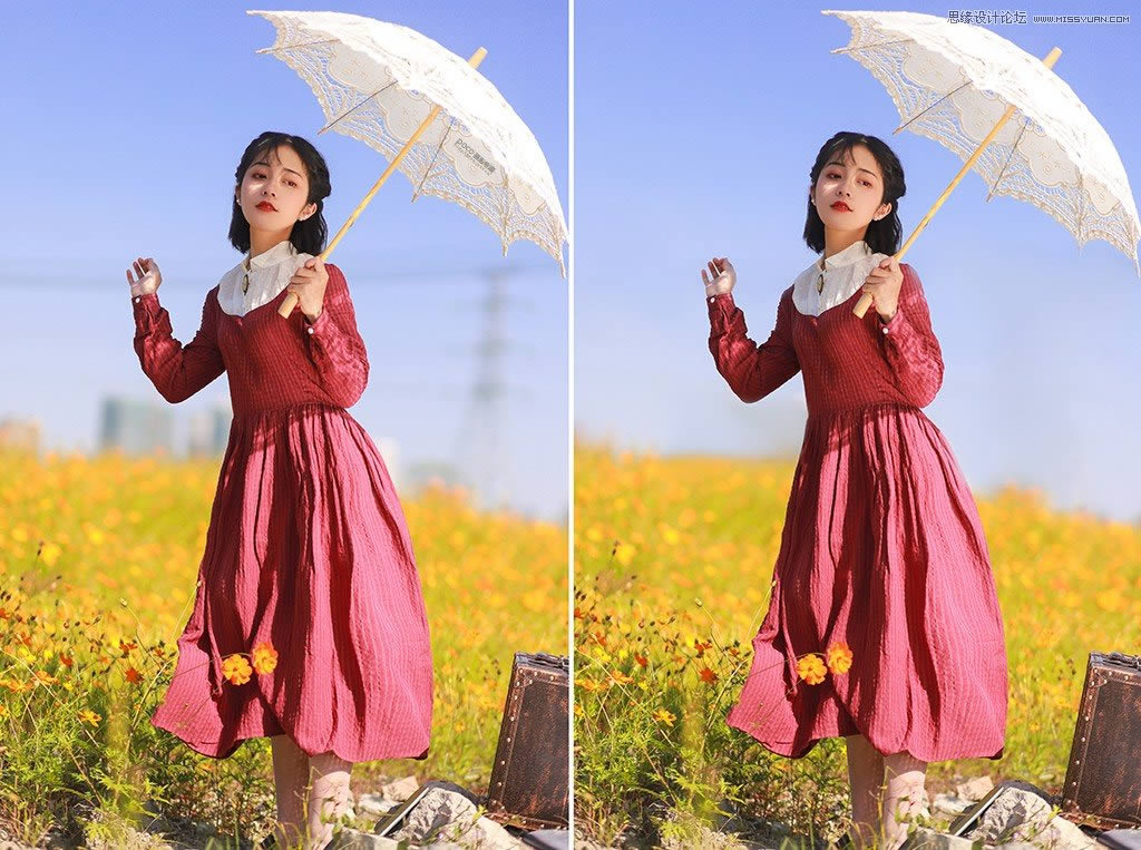 调出梦幻水彩外景女生采风照片的PS教程