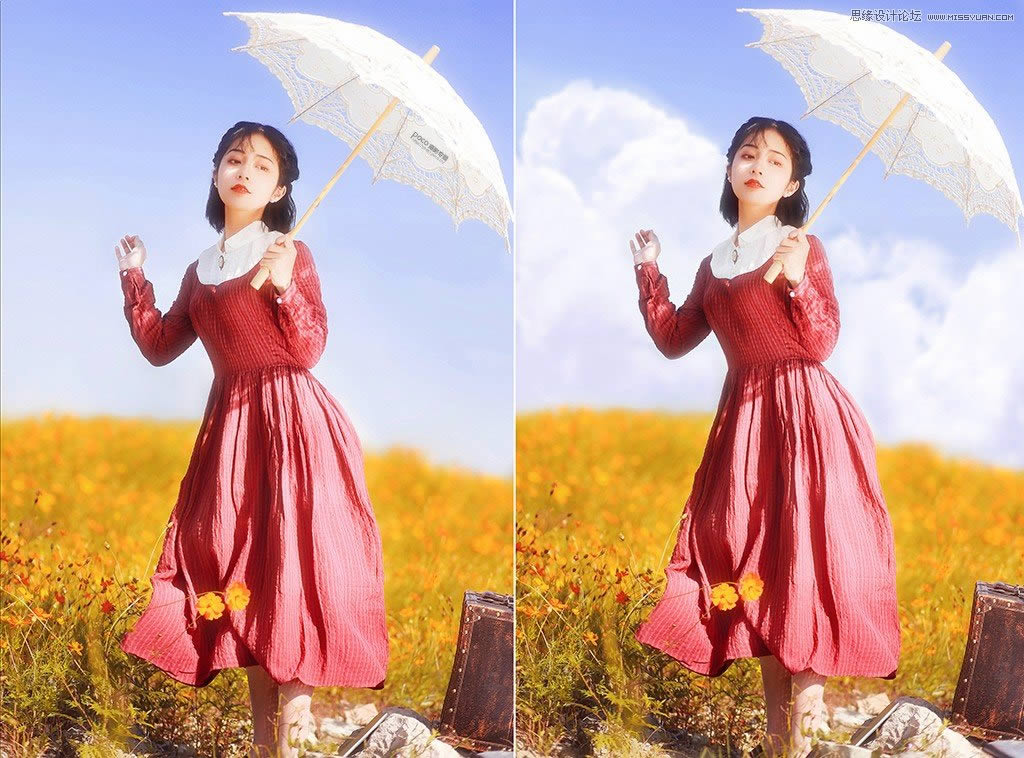 调出梦幻水彩外景女生采风照片的PS教程