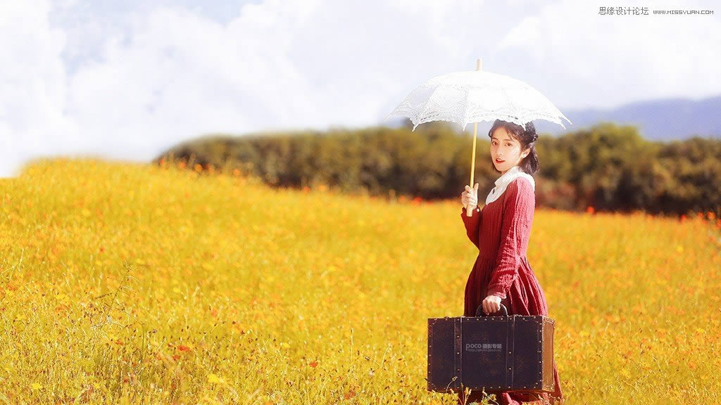 调出梦幻水彩外景女生采风照片的PS教程