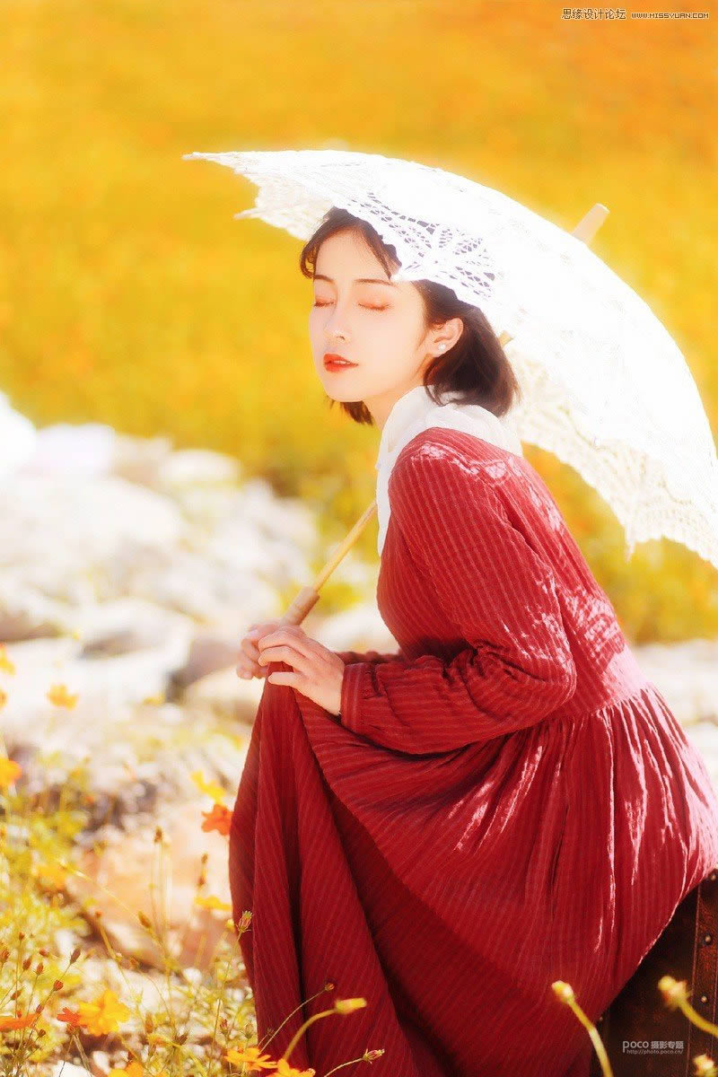 调出梦幻水彩外景女生采风照片的PS教程