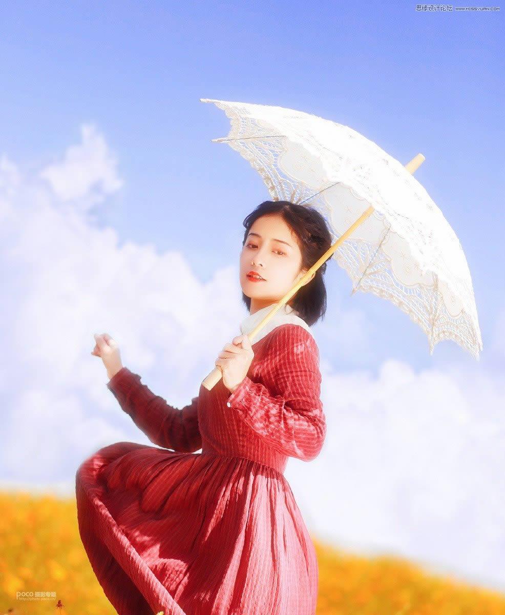 调出梦幻水彩外景女生采风照片的PS教程