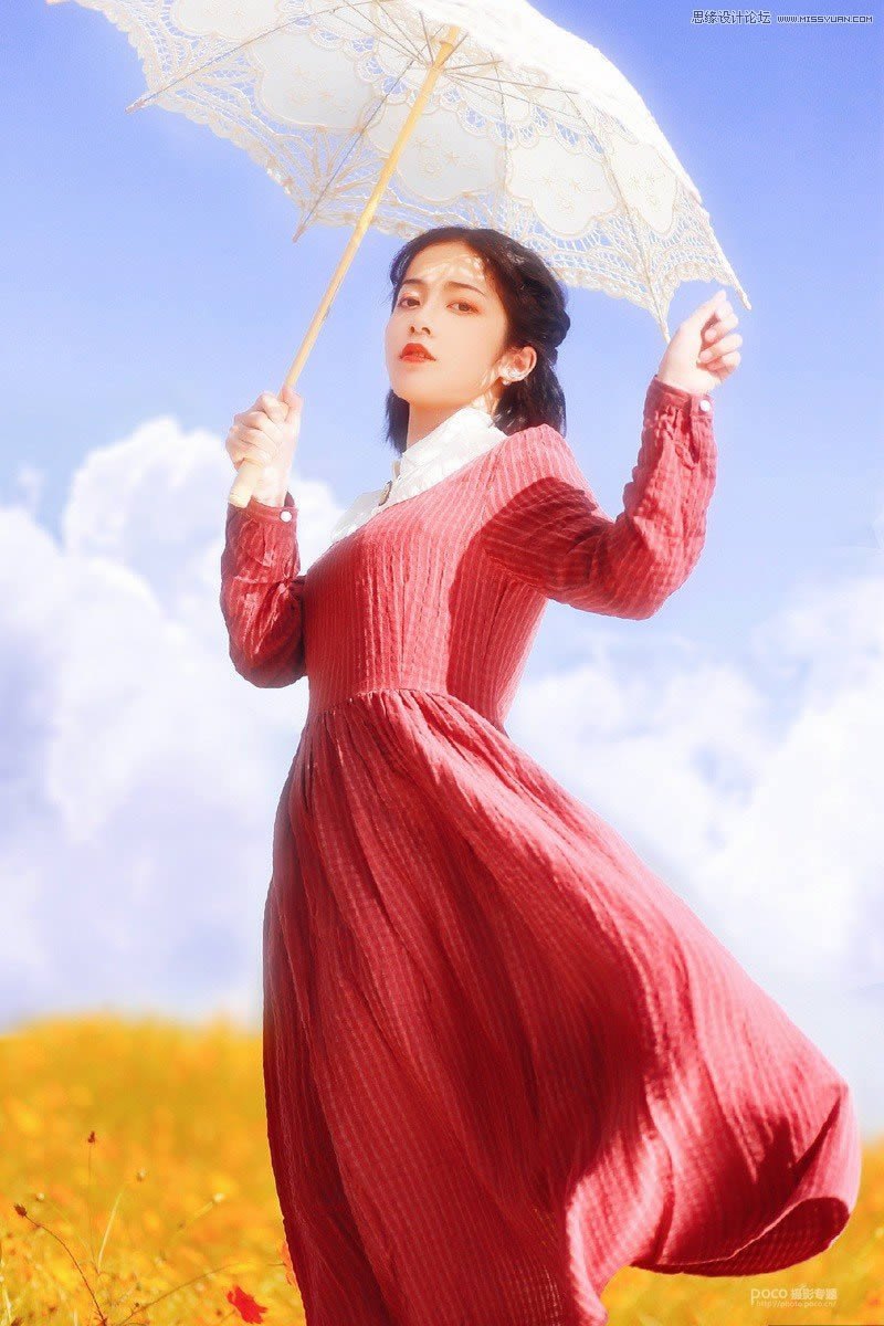 调出梦幻水彩外景女生采风照片的PS教程