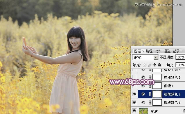 PS把户外花丛女生照片调成夏季阳光紫色调