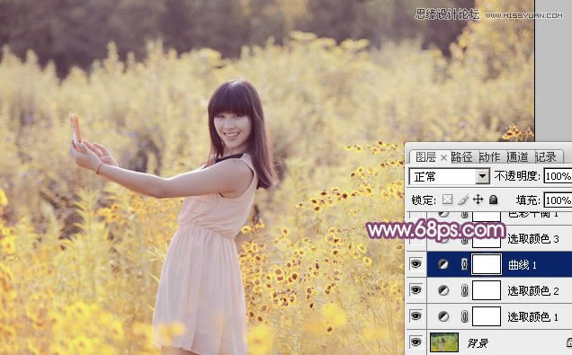 PS把户外花丛女生照片调成夏季阳光紫色调