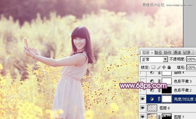 PS把户外花丛女生照片调成夏季阳光紫色调