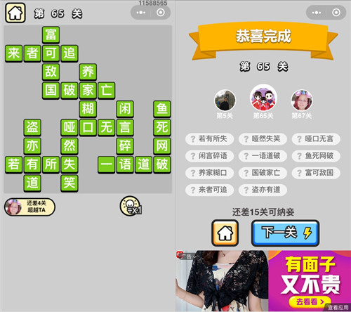 《成语升官记》秀才第65关答案