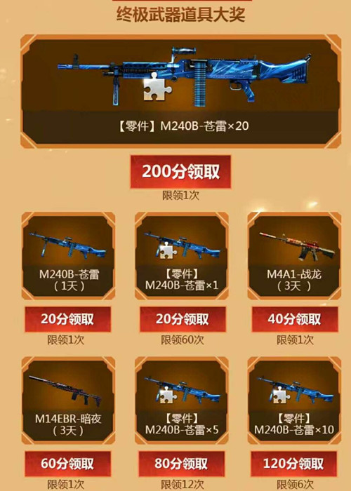 CF手游永久M240B苍雷礼包