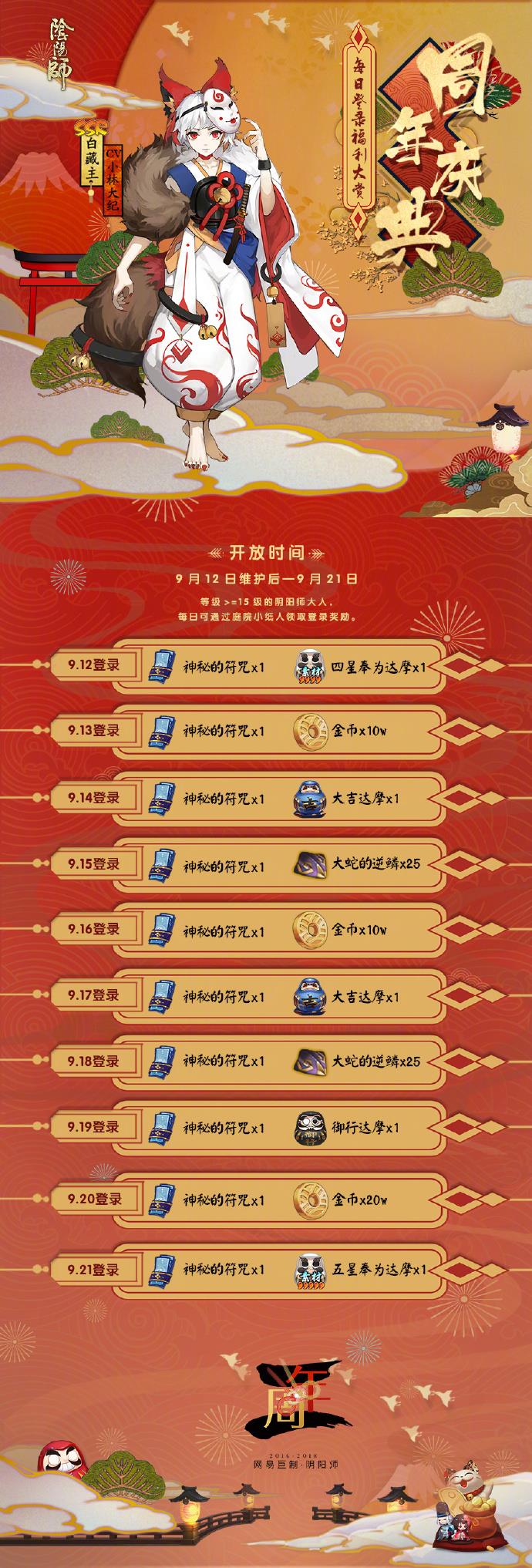 《阴阳师》周年庆典每日登录福利大赏
