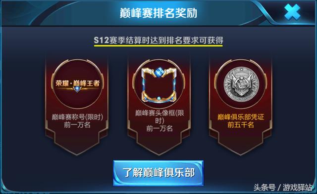 王者荣耀S12赛季巅峰赛奖励是什么_王者荣耀S12赛季巅峰赛奖励图文详解