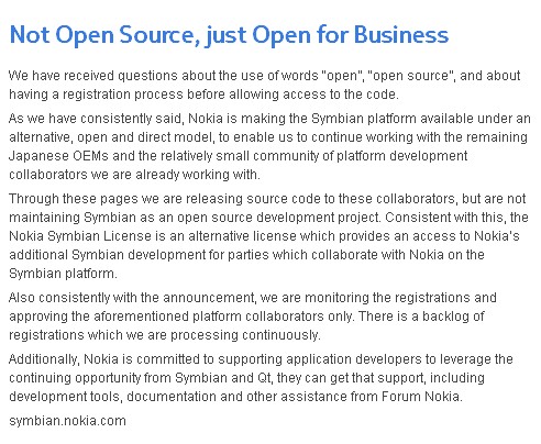 Symbian并非开源软件 开放仅限企业 Symbian并非开源软件 开放仅限企业